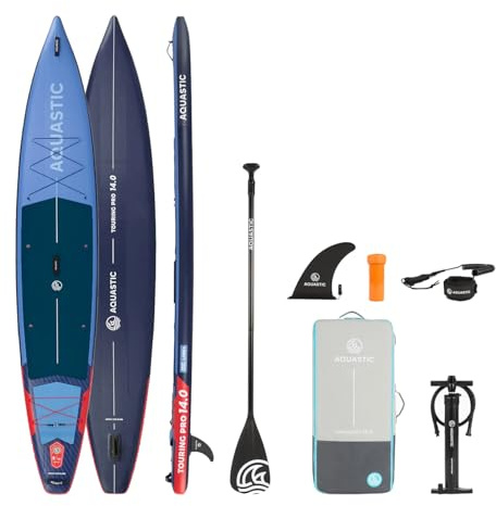 AQUASTIC Touring Pro 14'0″ | SUP Touring Board | Drop Stitch Line+ | PVC monostrato 2200 g/m² | 427 × 76 × 15 cm | Capacità 355 L | Portata 170 kg | Schiuma Eva | Lino Cargo