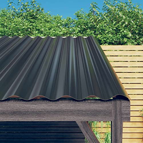CHARMMA 12pcs Metal Roofing Panels, Galvanized Steel Roof Panels, Heavy Duty Corrugated Roofing Replacement, Roof Protector Shingles for Garages/Sheds/Warehouses, 39.4x14.2 (Dark Gray)