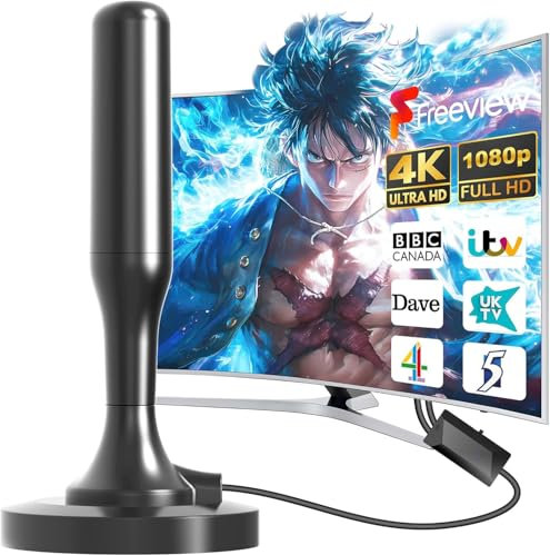 Portable Digital Indoor TV Aerial for Smart TV with Signal Booster, Freeview TV Ariels Indoor, HDTV Antenna for 4K 1080P Television USB - Magnetic Base, 9.8FT Cable
