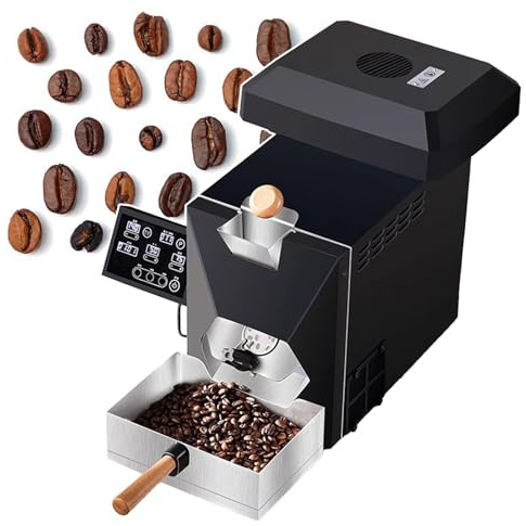 Automatisk Kafferostare 200g, Professionell Kafferostare Med LCD-Skärm | 3 Lägen (9 Bakkurvor) | Dubbla Kylfläktar | Rökfilter + Rökpipor, För Lägenheter Och Hem