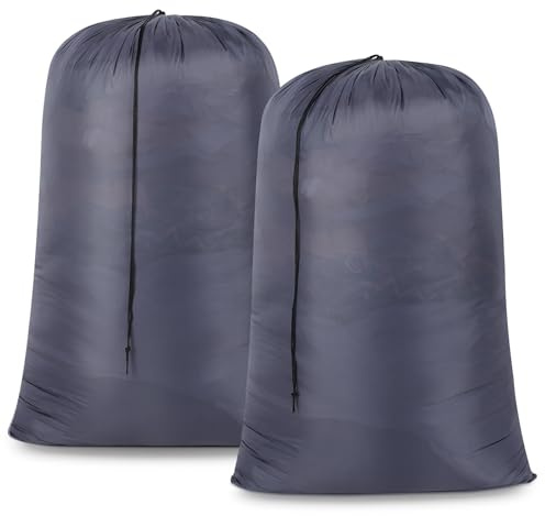 OTraki 2 Pezzi Grandi Sacchi da Biancheria,70 x 115 cm Biancheria Sporca con Coulisse,Sacchetti da Viaggio per Biancheria,Borsa Portabiancheria Pieghevole Con Coulisse per Viaggi,Casa(Grigio + Grigio)