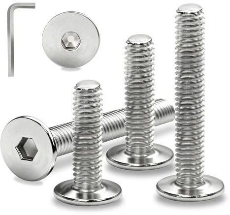 Ecitruz platt huvudskruvar M6 x 50 mm skruvar rostfritt stål A2 V2A linshuvudskruvar insexnyckel 15 stycken möbelskruvar helgängade maskinskruvar för möbler hushåll byggarbete reparation