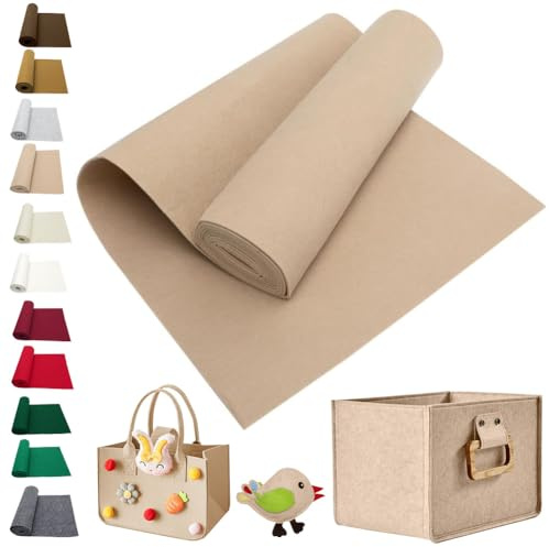 LOMUG Filt för pyssel, pysselfilt beige, 3 mm tjock filttyg hantverksfilt filt metervara 40 x 150 cm filtrulle mjukt filttyg för sömnad, filtmatta polyester för handarbete gör-det-själv-sömnadsprojekt