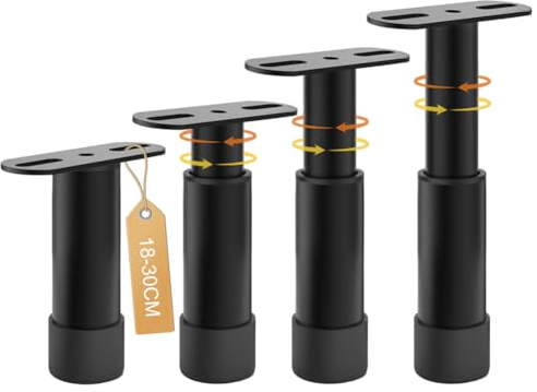 EUBSWA Gambe del letto regolabili in altezza 18 – 30 cm, robuste gambe di supporto medie del telaio del letto con antiscivolo per travi centrali, set di rinforzo per letti, 4 pezzi