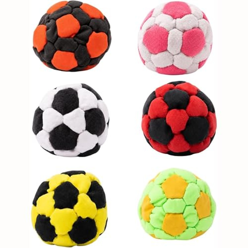Soccer Hackys Footbag Sacks - Soft Plush Footbags,Soccer Ball Hacky Sack,Sand-Filled Core Kick Ball for Indoor & Outdoor Play, Party Favors, and Coordination Training (6 PCS)
