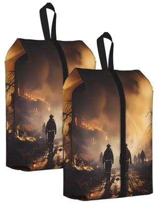 Firefighters Fighting Fires Water Resistant Travel Shoe Bag with Handle for Suitcase Sneakers Boots Gym 2PCS