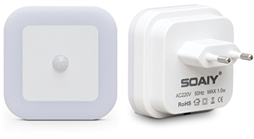 SOAIY 2 Pezzi Luce notturna led Luce Sensore di Movimento Luce da presa 3 Modalità ON/OFF/AUTO per bambini camera, bagno, soggiorno, corridoio, ecc