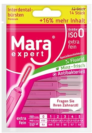 Interdentalbürste Pink - MARA EXPERT | 0,4mm ISO 0 extra fein |12+2 Interdentalbürsten | 16% EXTRA | Bürsten für Zahnzwischenräume | Mit Minz Geschmack - Chlorhexidin - Fluorid