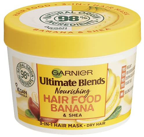 Garnier Hair Food Multi-use Hair Treatment Mask, Nourishes and Conditions, Ideal for Dry Hair, No Silicones, Vegan Formula, Banana, Ultimate Blends, 400ml