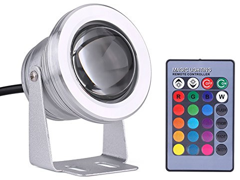 Focket Unterwasserlicht, 10W 12V RGB LED wasserdichte Multicolor Punktlicht Teich Aquarium Einstellbare Tauchnachtlampe mit Fernbedienung, Super Bright für Boot Yacht Marine(Silbrig Weiß)