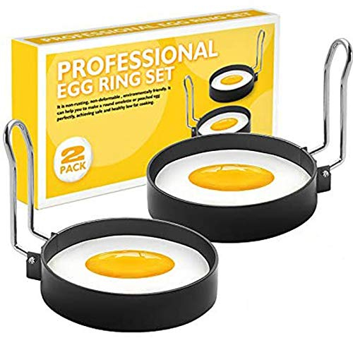 RUNYA Egg Rings Non Stick for Frying, for Fried Eggs, Pancakes, Mcmuffin, Omelettes, Crumpets, 2 Pack