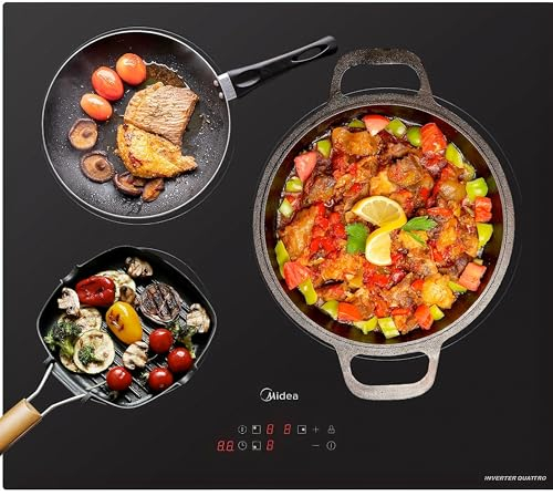 MIDEA Placa Inducción 3 fuegos 60 cm 7400 W - Vitroceramica Induccion Integrada con Panel de control tactil, Inverter quattro, 9 Niveles de Potencia, Booster, Indicador de Luz, y Temporizador
