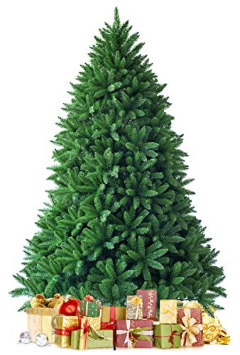 GYMAX Sapin de Noël Artificiel 225cm, 1346 Branches Réalistes Touffu Vert, Support en Métal, Arbre Artificiel pour Décoration, Sapin Facile à Monter