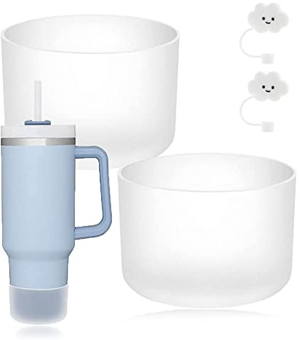 Ruikdly Bouteille d'eau 2 pièces Manchon de Botte de Protection en Silicone avec 2 Couvercles de Paille Anti-Poussière Botte Flexible Anti-dérapante pour Bouteille (Blanc transparent)