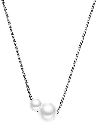 Hmzidz Två pärlor hängsmycke pärlhalsband dam silver hänge dam 925 sterlingsilver med pärlor silver och pärlor flytande pärlhalsband för flickor pärlor pärlor halsband för flickor pärlor för halsband,