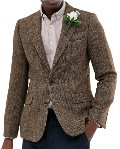 Chaqueta formal de lana marrón para hombre, chaqueta de negocios, esmoquin de graduación, blazer con patrón de espiga para padrinos de boda, Brown Herringbone, XXXXXL