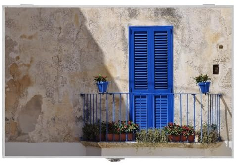 LEKE GO Tapa Contador Luz o Cuadro Eléctrico de Madera Puerta Azules de 46x6x32 cm, Cubre Contador para Entrada Pasillo (Puerta Azul)