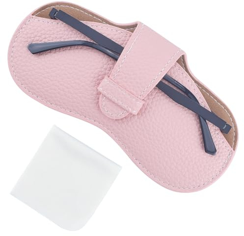 CREATCABIN Pink Leather Sunglasses Case Slim Glasses Case Bag Portable Lightweight Travel Eyeglasses Holder Pouch Cover with Soft Cleaning Cloth for Family Friends Holiday Vacation 6.9x3.4 Inch