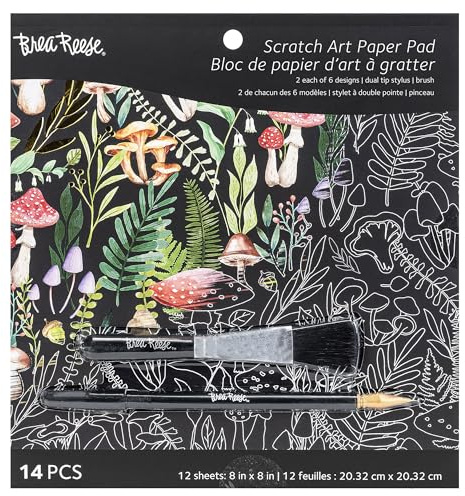 Brea Reese: Scratch Art Paper Pad - Nature - 12 Designs, 8x8 Tear Out Pages, Metallic Guided Art Kit, Adult Craft Activity, Mindful Relaxation