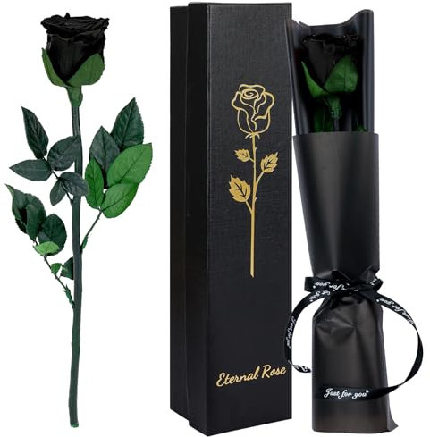 Infinity Rose in Geschenkbox, Schwarz Ewige Rose mit Stiel mit konservierte Rosen Geschenk für Frauen Mutter Schwester Ehefrau Am Valentinstag Muttertag Weihnachtstag