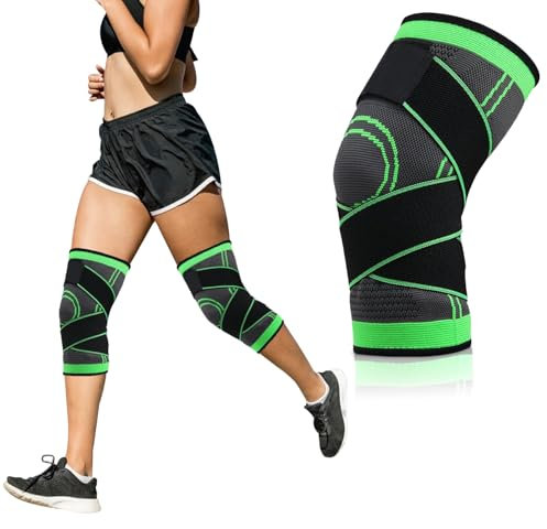 Rodilleras para menisco y ligamento ajustables para una compresion optima, alivian molestias y previenen lesiones, verde, talla XL, paquete de 2 unidades