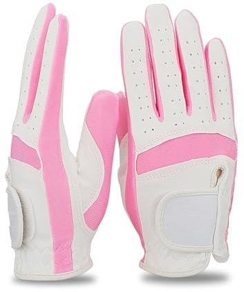Guante Golf 1 par de guantes de Golf for mano izquierda y derecha, tela for niños y niñas, 2 colores, blanco, rosa, azul, guantes deportivos suaves y transpirables Guantes Golf(Pink 1 pair,S size 14)