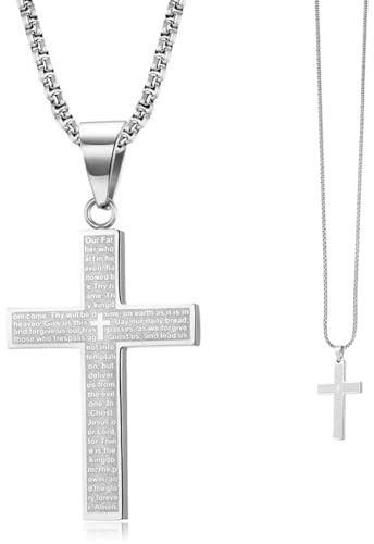 Sikweny 59 cm hänge med kors Herr rostfritt stålkedja Herr slät och utan kant Vattentät för pappa bror Halsband med korsbeständigt mot dekolöring för Valentinsdag Fars dag Jul, 59 cm, Rostfritt stål