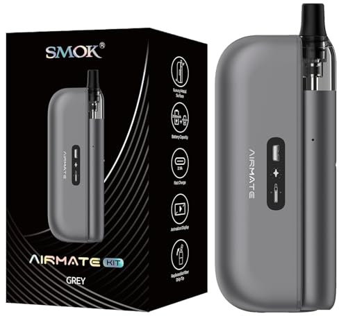 Smok Airmate Kit | Airmate Power Bank (2500mAh) + Airmate Pen (500mAh) +Airpen Pod mesh 0.8Ω,15W 2ml Electronic Cigarette Vaporizer | No e-liquid, No nicotine (Grigio)