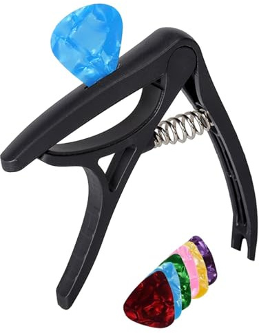 Capodastre pour guitare acoustique réglable précision accordeur portable | Pince de guitare avec 6 médiators pour débutants, hommes, femmes, joueurs, pratiquer la performance
