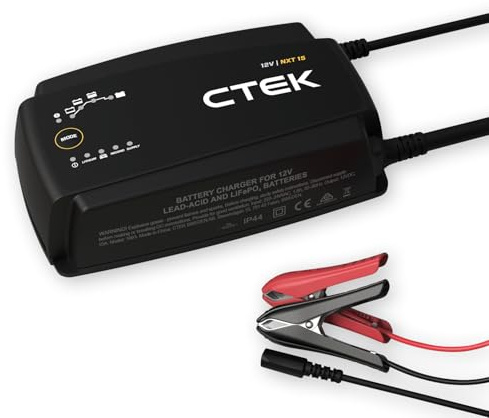 CTEK NXT 15 Cargador de baterías de 12 V, 15 A, Compatible con Litio, Modos de reacondicionamiento y alimentación, Mantenimiento de baterías para automóviles, embarcaciones y vehículos recreativos.