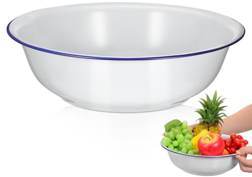 LOORGVEL Bacinella Smaltata Resistente Ciotola per Mescolare Vintage Grande Capacità Bacinella per Lavare la Frutta Retrò Facile da Pulire Elegante e Semplice
