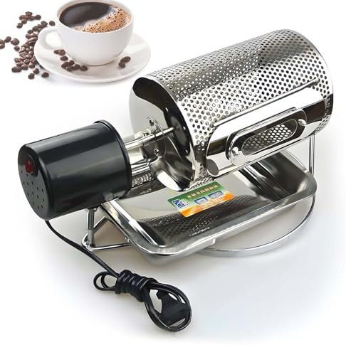 QFGain Tostador AutomáTico EléCtrico De Granos De Café para El Hogar, Capacidad De 100-250 G con Tambor De Acero Inoxidable, Tostado Uniforme A 30 RPM, Ventana Transparente, Ideal para Tostar