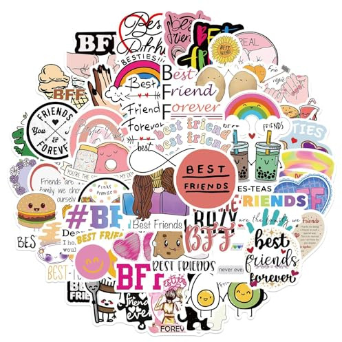 Lot de 50 Autocollants Amitié, Stickers Feuilles Autocollants Vinyles Etanches pour les Décorations Artisanales, Bouteilles D'eau, Scrapbooking, Ordinateurs Portables, Vélo, Récompenses