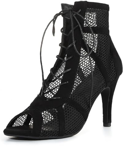 EVEOUT Women's Mesh Faux Suede Gladiator Sandals 10CM Stiletto Heel Lace Up Summer Sexy Peep Toe Ankles Boots Party Shoes