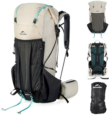 Naturehike Rock 2.0 uppgraderad 30/45/60 l ryggsäck inre ram vandringsryggsäck män kvinnor med regnskydd trekkingryggsäckar för utomhus camping resor backpacking, Vit, 45L/L