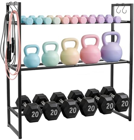 Easyhomie Trestegsstativ med 4 sidokrokar, justerbart viktstativ för hantlar, kettlebells, medicinboll (360 LBS/163 kg lastkapacitet)