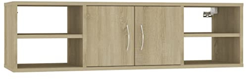YUTAASU Armadio da parete a 6 scomparti, in rovere Sonoma, 102 x 30 x 29 cm, in legno, scaffale sospeso con ripiano stabile per libri e decorazioni, facile da pulire con un panno umido