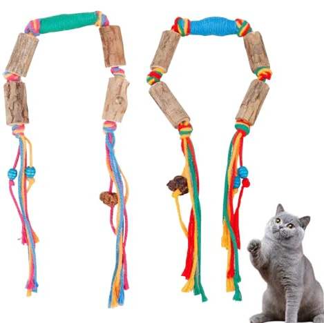 BSITSSS 2 st rolig kattgräsleksak, tandad kattunge repleksak, tuggleksak för katter, tuggpinnar för katter, matatabi tuggpinnar, kattpinnar för rengöring