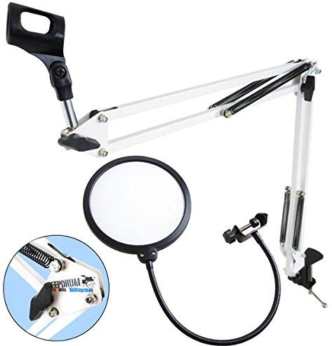 keepdrum NB35 WH Weiss Gelenkarm Mikrofonstativ + Popschutz Popfilter Weiss