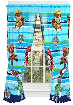 Nickelodeon Paw Patrol Kids Room Window Curtain Panels with Tie Backs, Blue, 82 x 63, Blue