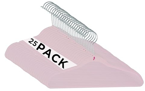 Simplify 25 Pack Kids Velvet Hangers | Slim | Non-Slip Design | Space Saving | Childrens Clothes | Shirts | Pants | Dresses | Baby Nursery | Closet Storage & Organization | Blush