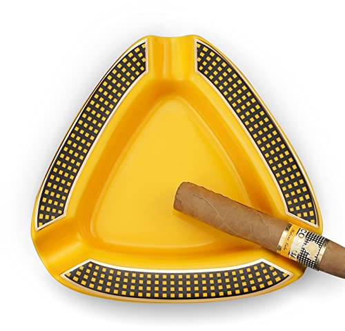 Cigar Ashtray Triangle - Large Outdoor Rest for Patio/Outside/Indoor (Yellow)