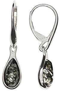 Bernstein Ohrringe, elegante grüne Ohrhänger aus Bernstein und 925/000 Sterling Silber rhodiniert von Artisana-Schmuck