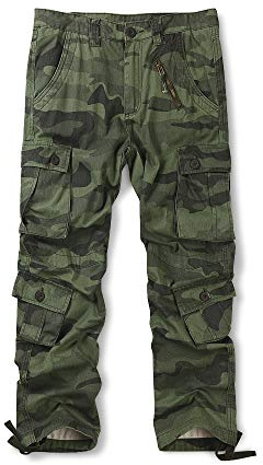 OCHENTA Men's Casual Military Army Camo Combat Trousers,Wild Cargo Pants with 8 Pockets #3357 Camo Z Green 30