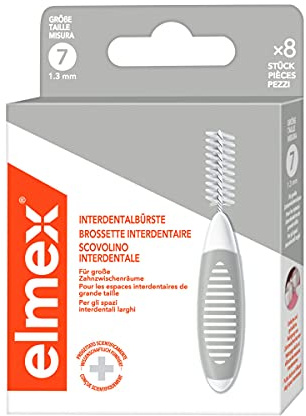 elmex Interdentalbürste grau (Größe 7, 1,3mm), 1 x 8 Stück - Interdentalbürsten für die Reinigung großer Zahnzwischenräume