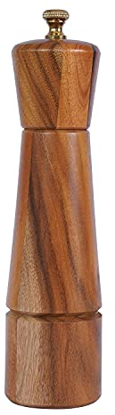 DeroTeno Macina Pepe, Macinapepe Regolabile in Acciaio Inossidabile, Legno di Acacia, Altezza 22 cm, Diametro Inferiore: 5,5 cm, Diametro Superiore: 5 cm (il Vassoio NON é incluso)