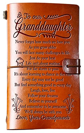 Giftrry Granddaughter Birthday Gifts from Grandma Grandpa, To My Granddaughter Leather Journal, 140 Page Refillable Journal, Unique Christmas Birthday Gifts for Granddaughter from Grandparents
