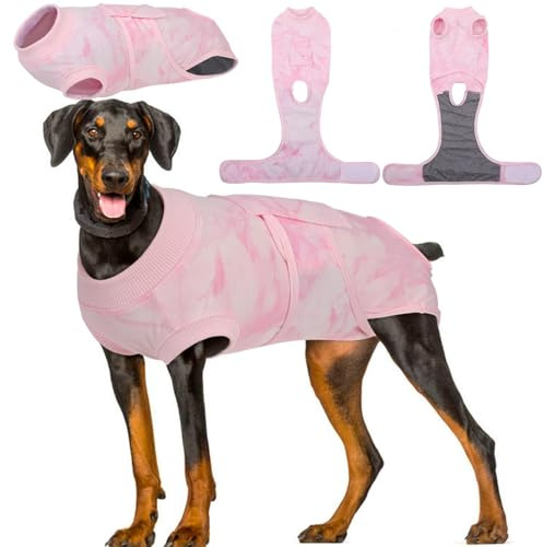 Kuoser Dog Surgery Recovery Suit, Anti Licking Surgical Suit for Dogs Male Neuter, Soft Dog Surgery Suit Female Spay Subsititute E-Collar Cone, Doggie Body Suits After Surgery Pink Tie Dye XL