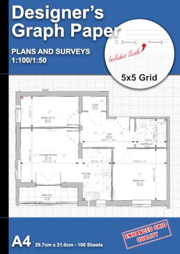 Designers A4 Graph Paper (5x5 Grid-Scale 1:100/1:50): Plan, Survey and Sketching for all Architectural and Engineering Designers. Also suitable for occasional users.