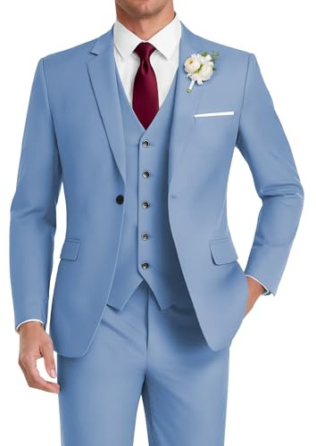 HUUTOE Dusty Blue Suits for Men Slim Fit Prom Wedding Business Party Tuxedo Blazer Vest and Pants Set Size Medium